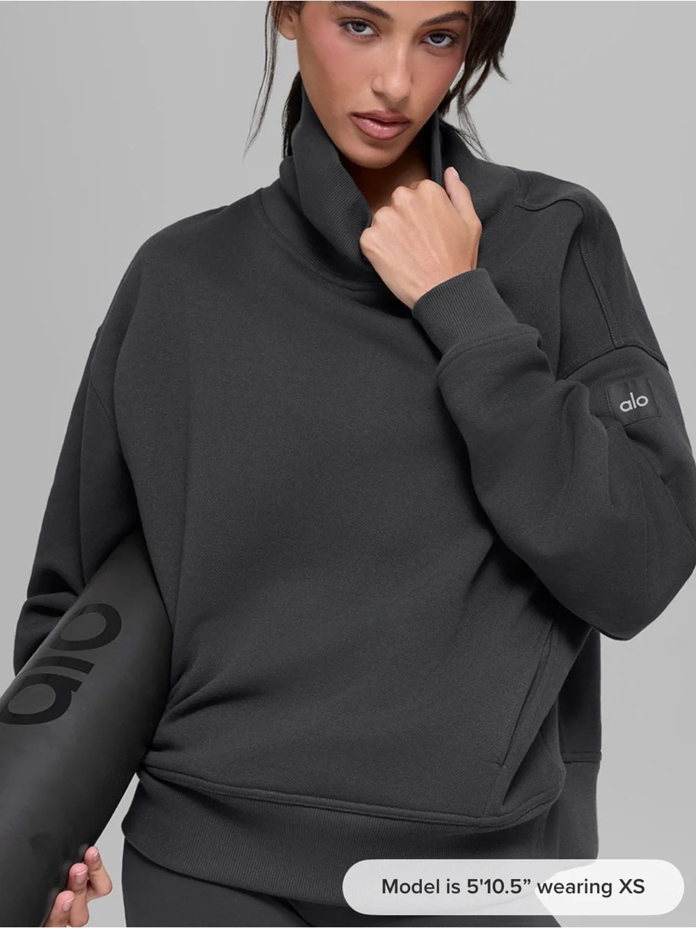 Alo Hazy Mock Neck Pullover Anthracite Oversized Sweatshirt Charcoal Gray